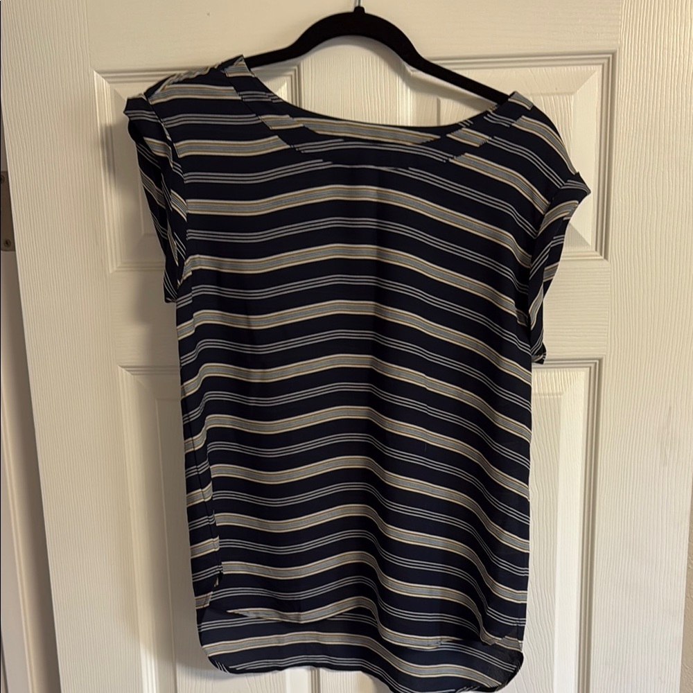 Ann Taylor Relaxed Blue and Gray Cap Sleeve Blouse
